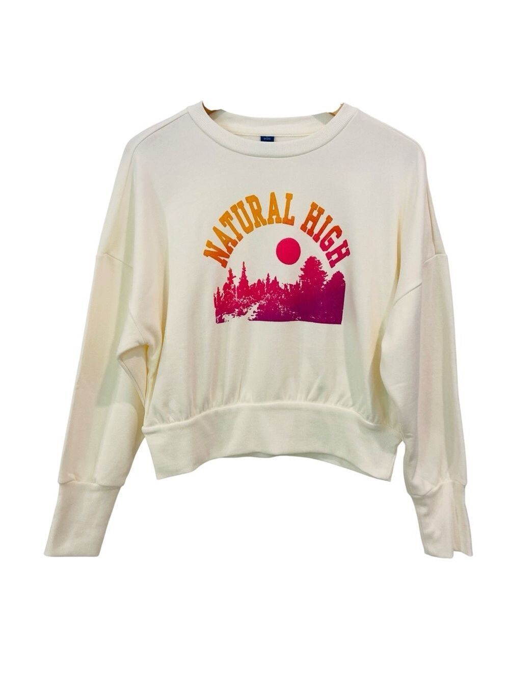 Old Navy Natural High Graphic Cropped Sweatshirt NWT Cream Fleece Crewneck Mediu